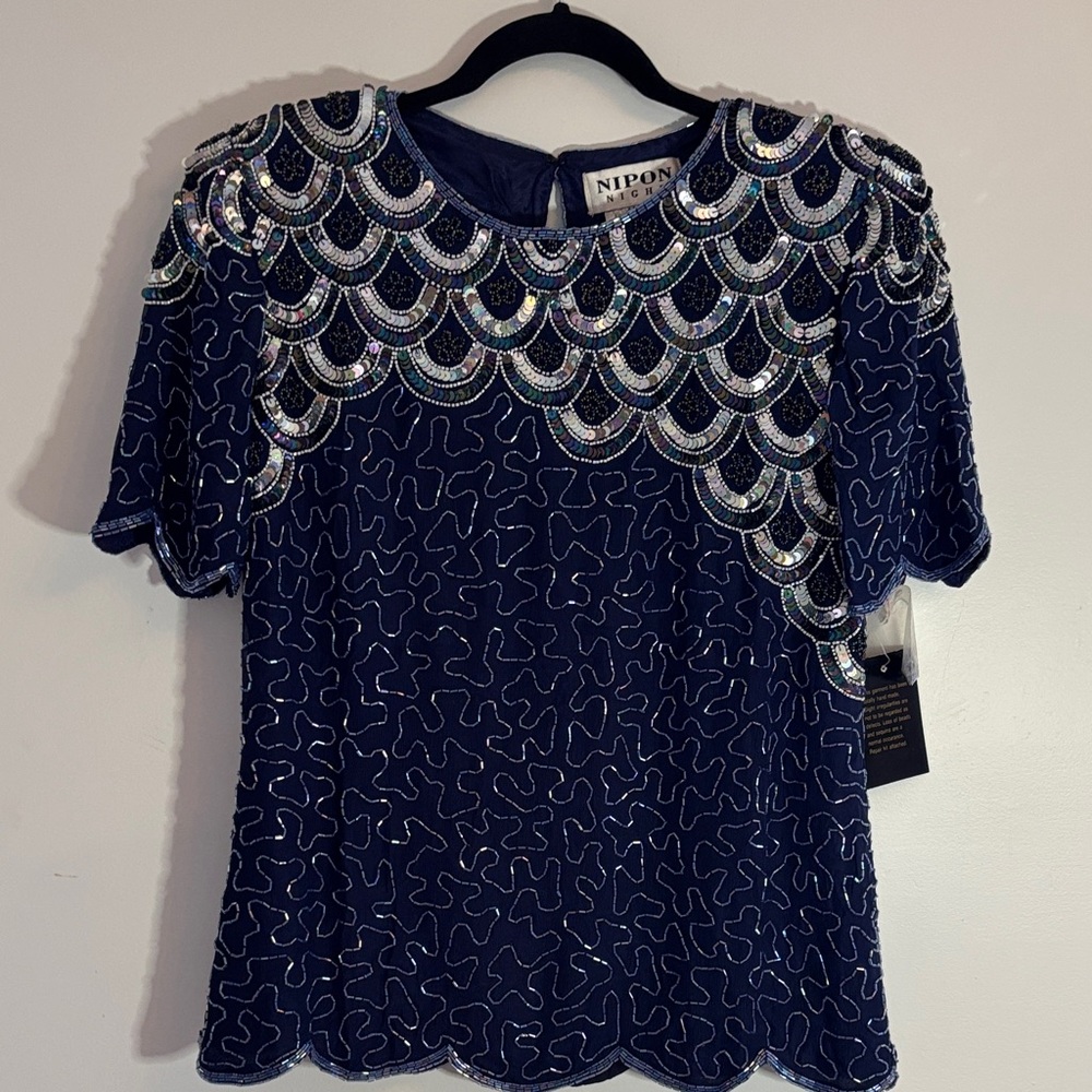 NWT Nipon Night short sleeve sequin silk vintage top